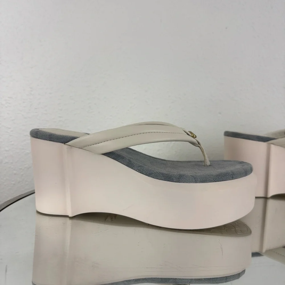 COACH White Leather Y2K Franki Monogram Chunky Platform Thong Sandal Flip Flops - Picture 4 of 11